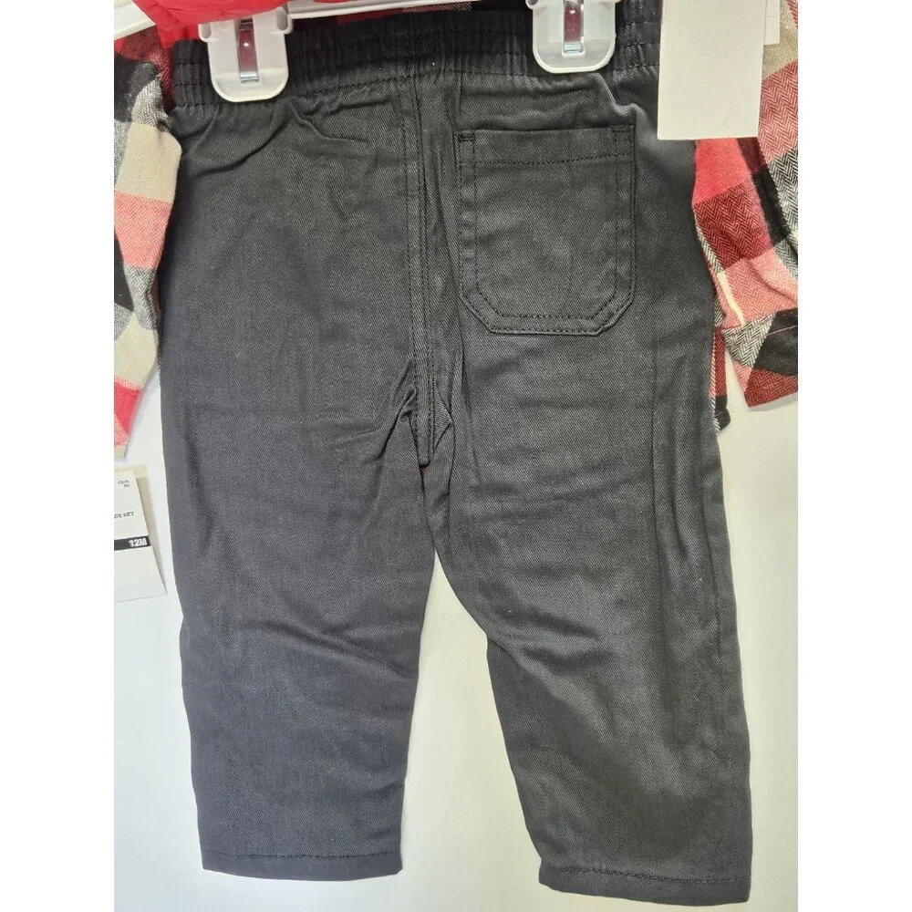 DKNY Size 12M Set Of 3, Red Vest/ Black Pants/ Red Plaid Button Up Long‎ Sleeve